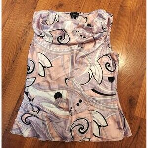vintage Y2K silk cowl neck pastel pink purple white and black top Sz L